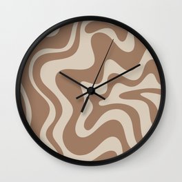 Liquid Swirl Contemporary Abstract Pattern in Chocolate Milk Brown and Beige Wall Clock