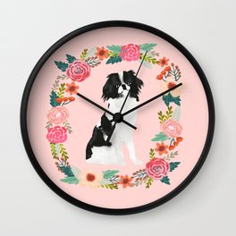 japanese chin floral wreath dog breed pet portrait pure breed dog lovers Wall Clock