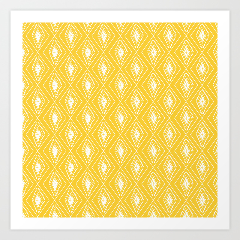 Geometrical Yellow White Abstract Hand Painted Pattern Art Print