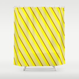 [ Thumbnail: Yellow, Tan & Dark Goldenrod Colored Striped/Lined Pattern Shower Curtain ]