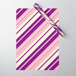 [ Thumbnail: Light Pink, Beige, and Purple Colored Lined/Striped Pattern Wrapping Paper ]