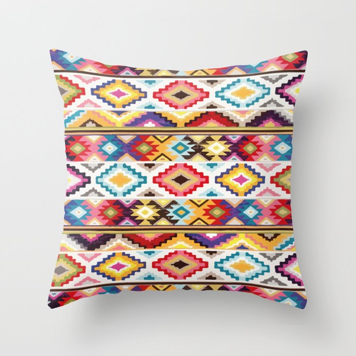 Multicolor geometric aztec pattern colorful decoration mexican clothes ethnic boho chic Throw Pillow