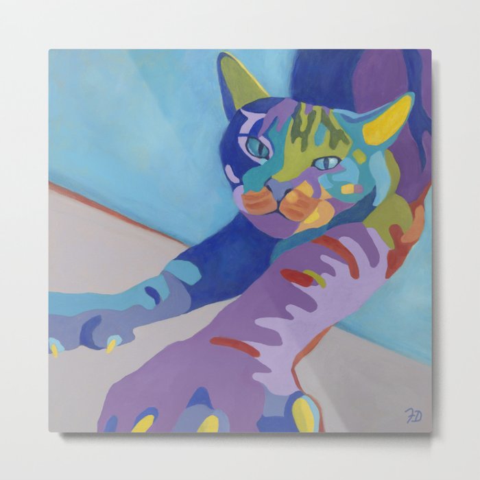 Abstract tabby cat in technicolor Metal Print