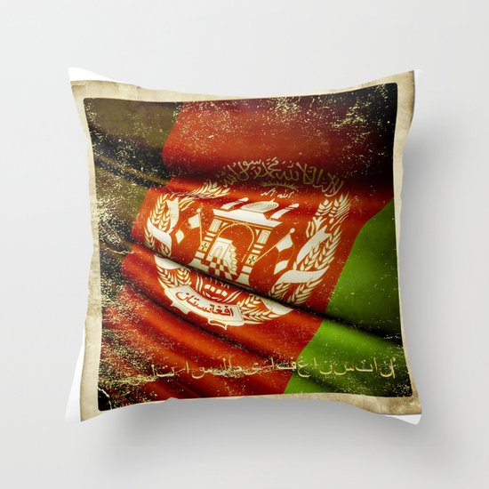 Grunge sticker of Afghanistan flag Throw Pillow