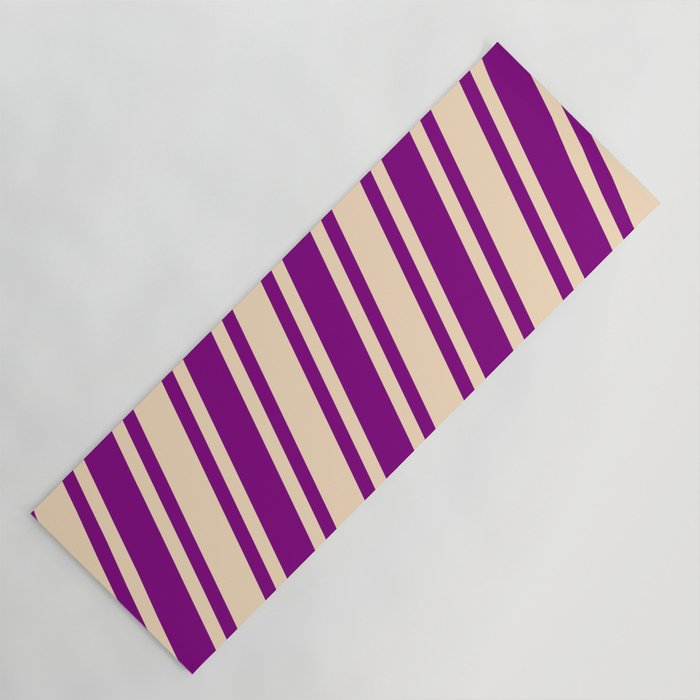 Purple & Bisque Colored Striped/Lined Pattern Yoga Mat