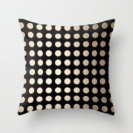 White Gold Sands Polka Dots on Midnight Black Throw Pillow