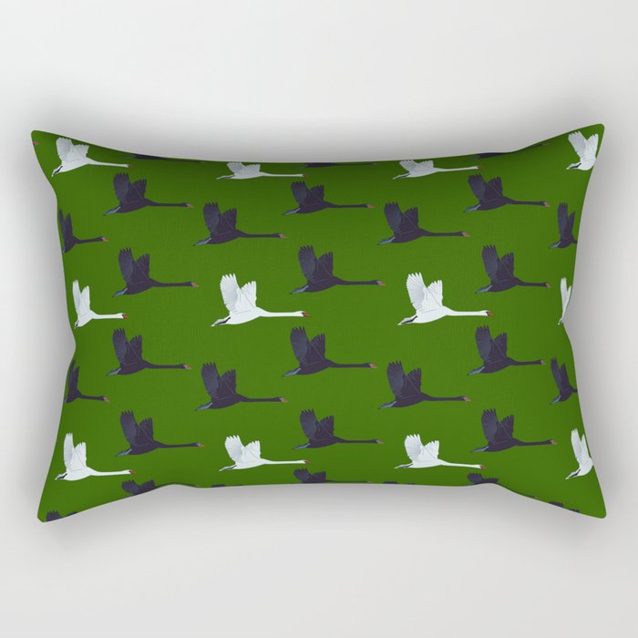 Flying Elegant Swan Pattern on Green Background Rectangular Pillow