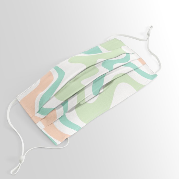 Retro Liquid Candy Swirl Abstract Pattern in Pastel Mint Teal and Salmon Blush on White Face Mask