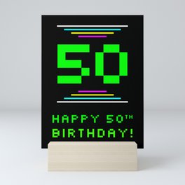 [ Thumbnail: 50th Birthday - Nerdy Geeky Pixelated 8-Bit Computing Graphics Inspired Look Mini Art Print ]