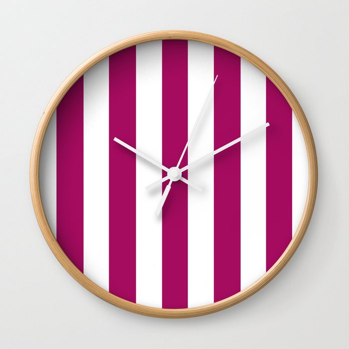 Jazzberry jam violet - solid color - white vertical lines pattern Wall Clock