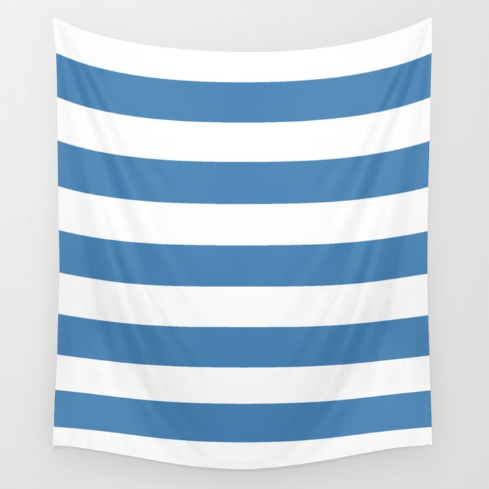 Steel blue - solid color - white stripes pattern Wall Tapestry
