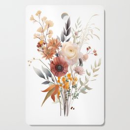 Boho Floral Botanical Print with Shades of Rose, Peach, Yellow, Beige White and Blue Cutting Board