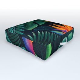 Bird of Paradise Vibrant Sunset-Colored Flowers + Tropical Palm Leaves Outdoor Floor Cushion