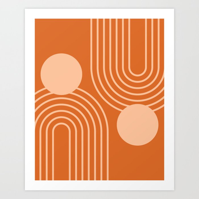 Mid Century Modern Geometric 194 in Orange Shades Art Print