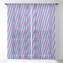 [ Thumbnail: Slate Blue, Violet, Cyan, and Red Colored Lines Pattern Sheer Curtain ]