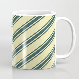 [ Thumbnail: Pale Goldenrod & Dark Slate Gray Colored Lined Pattern Coffee Mug ]