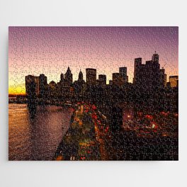 New York City Manhattan skyline and Brooklyn Bridge at sunset Jigsaw Puzzle