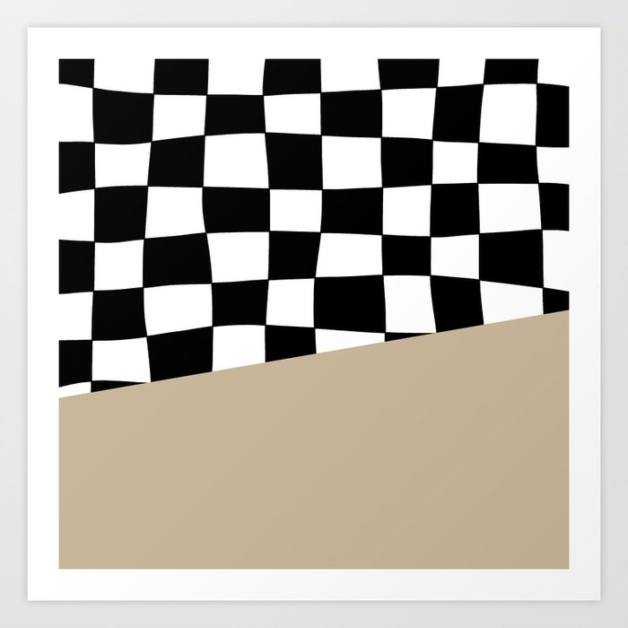 Checkered Stripe Block (tan/black/white) Art Print