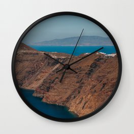 View over the Volcanic Greek Island Santorini | Landscape, Nature and Travel Photography in Greece, Europe Wall Clock