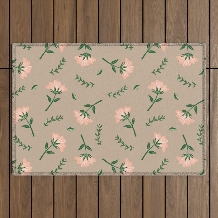 Tan Floral Pattern Outdoor Rug