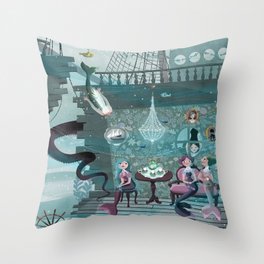 Mermaids' Tea Party Throw Pillow