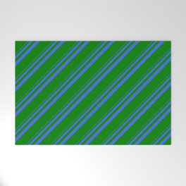 [ Thumbnail: Royal Blue and Green Colored Stripes/Lines Pattern Welcome Mat ]