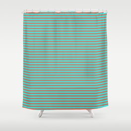 [ Thumbnail: Red and Cyan Colored Stripes/Lines Pattern Shower Curtain ]