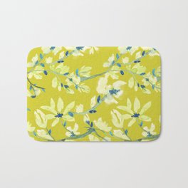 Watercolor Floral Twig Spring Allover Print Design Bath Mat | Bright, Painting, Watercolor, Twig, Summer, Spring, Leaves, Yellow, Vivid, Flower 