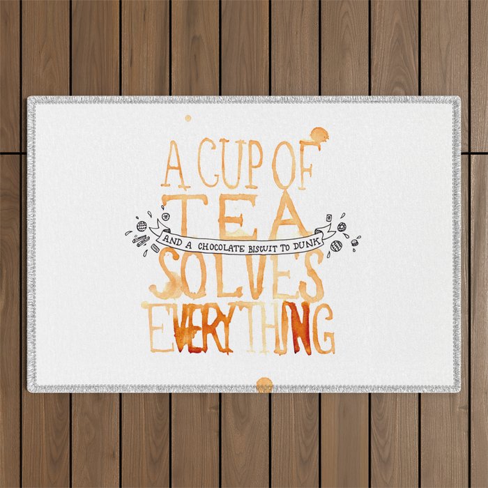 A Cup of Tea Solves Everything  Outdoor Rug