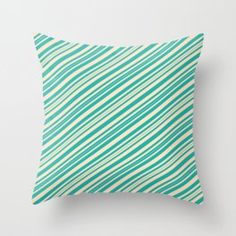 [ Thumbnail: Bisque and Light Sea Green Colored Pattern of Stripes Throw Pillow ]