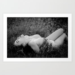 Splendor in the grass; female portrait in fields of gold black and white photograph Art Print