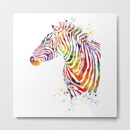 Colorful Zebra Artwork Watercolor Decor Wild Animal Art Metal Print
