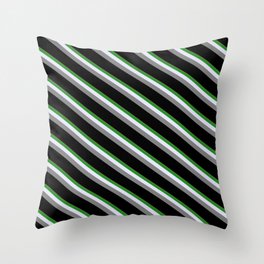 [ Thumbnail: Light Salmon, Forest Green, Lavender, Gray, and Black Colored Stripes/Lines Pattern Throw Pillow ]