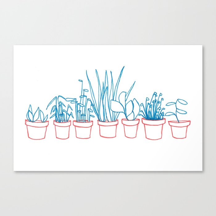 Teal Plants in Red Pots Canvas Print