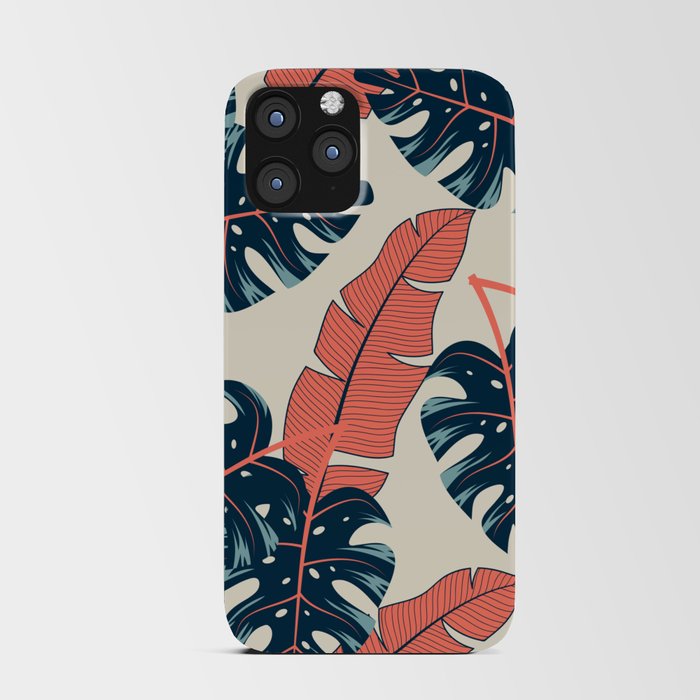 Salmon and Blue Surfer Tropical Monstera Print iPhone Card Case