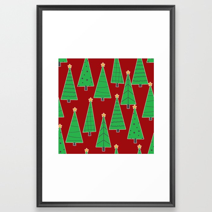 christmas trees in red Framed Art Print
