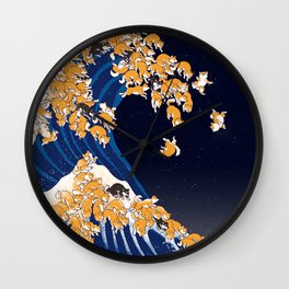 Shiba Inu The Great Wave in Night Wall Clock