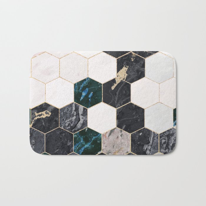 Hexagon Green Marble Honeycomb Mosaic Bath Mat
