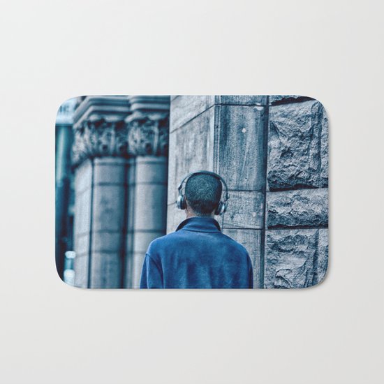 Man headset blue Bath Mat