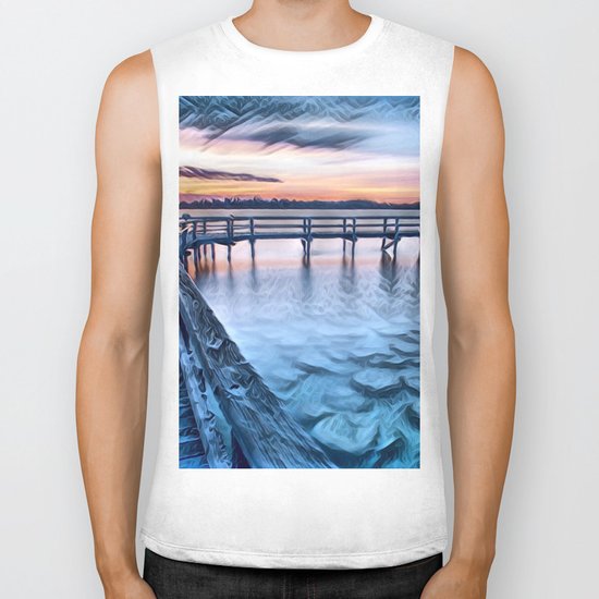 Dock on the River (Sunset) Biker Tank