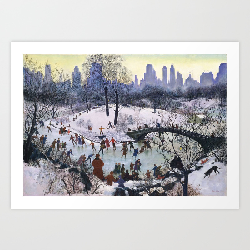 Vintage Central Park Skating Painting Art Print By Bravuramedia