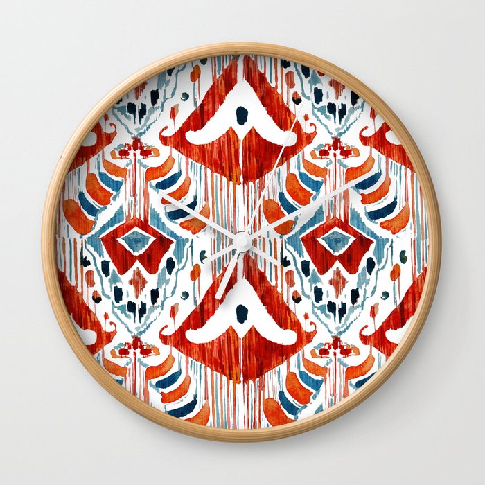 Red Bali Ikat Wall Clock By Huntleigh Society6