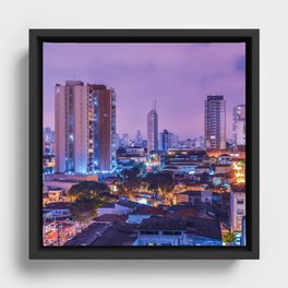 Brazil Photography - Night Life In São Paulo Under The Purple Sky Framed Canvas