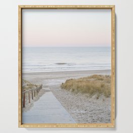 Beach Walk At Sunrise Photo | Dutch Coast Travel Photography Art Print | Egmond Aan Zee Holland In Pastel Colors Serving Tray