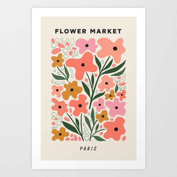 Flower Market Paris Retro Floral Peach Pink Print Art Print