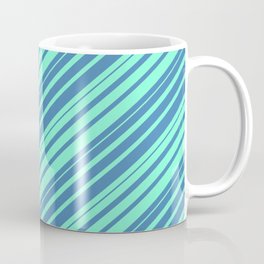 [ Thumbnail: Blue & Aquamarine Colored Striped/Lined Pattern Coffee Mug ]