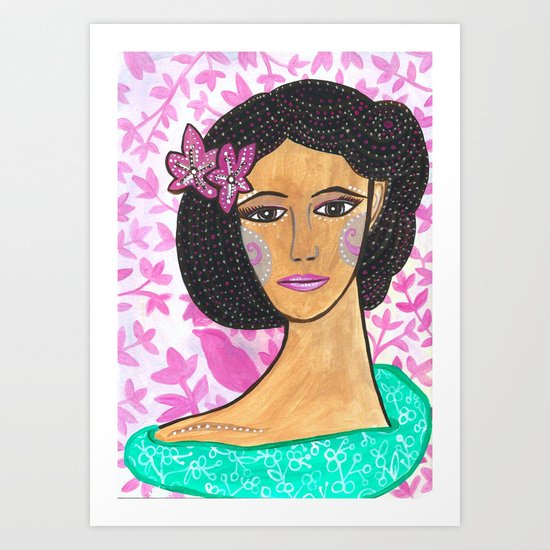 She wore Flowers In Her Hair Art Print