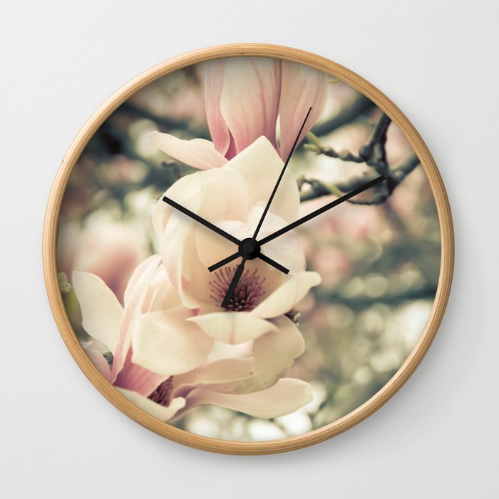 Magnolia Tree Bloom.  Flower Photography Wall Clock