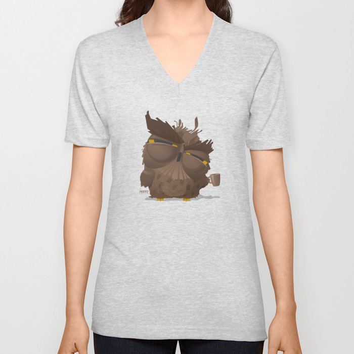 Grumpy coffee owl V Neck T Shirt