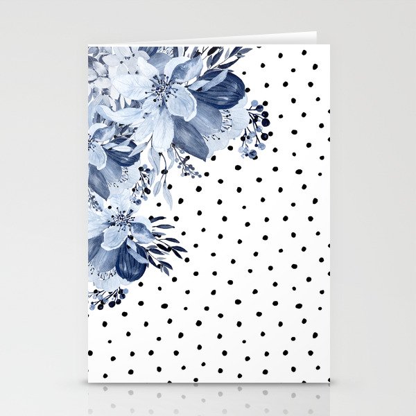 Boho Blue Flowers and Polka Dots Stationery Cards